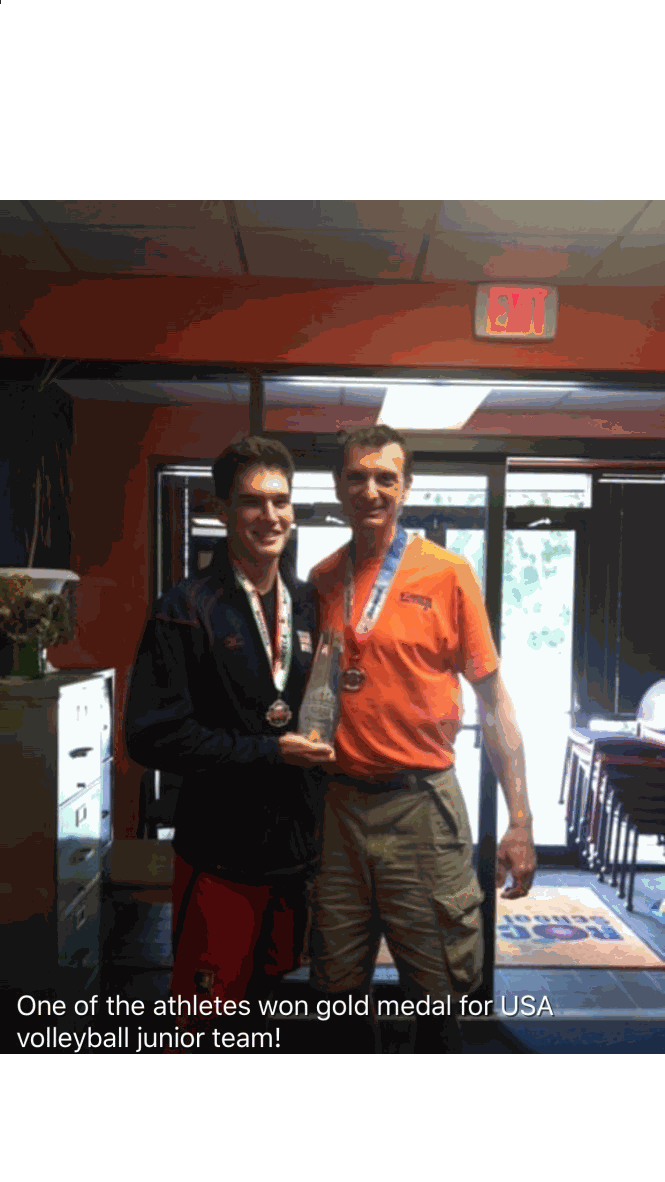 Dane LeClair with gold medals after international volleyball competition